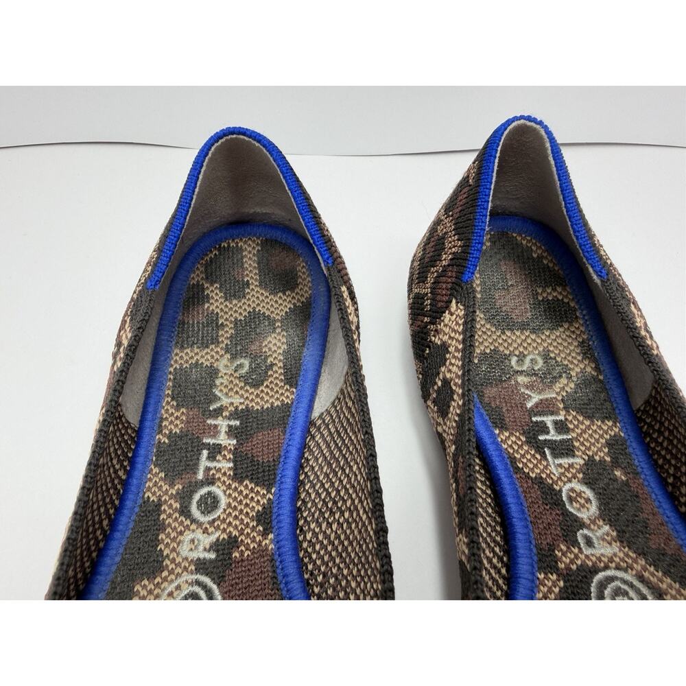 Rothy's Leopard Print Pointed Flats with Blue Trim - Picture 4 of 7